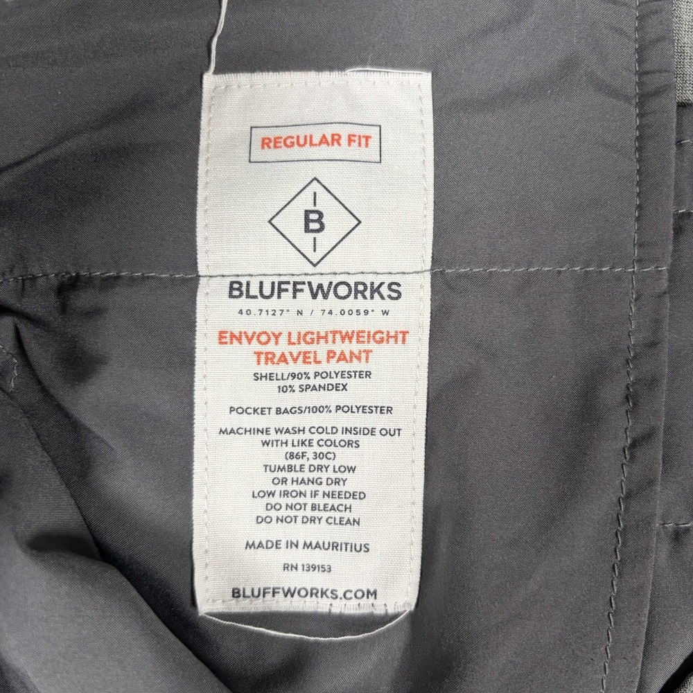 Bluffworks Pants Mens 38x34(33) Envoy Lightweight Travel Chino Regular Tech EC - Picture 3 of 11